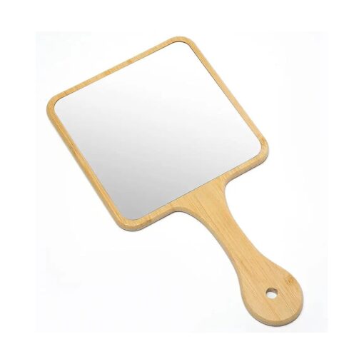 Hand Mirror, Natural Bamboo Hand Held Mirror with Handle, Small Cute Handheld Mirror for Shaving Single-Sided Portable Travel Vanity Mirror for Men & Women,5.3" W x 9.8" L