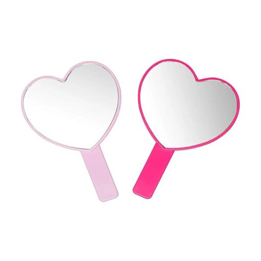 2PCS Heart-Shaped Makeup Hand Mirror, Travel Handheld Mirror Portable Personal Cosmetic Mirror with Handle ( Pink and Rose red )