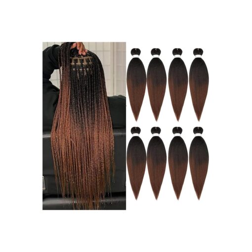 Pre-Stretched Braiding Hair Extension Ombre Natural Black To Brown Crochet Braiding Hair 20 Inch 8 Packs Hot Water Setting Professional Yaki Synthetic Hair For Twist Braids ( 20Inch, # 1B/30 )