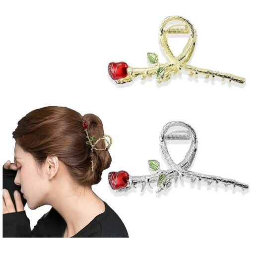 Flower Clips, Large Flower Hair Clips Jaw Clips Hair Claws for Women ( Red Rose )