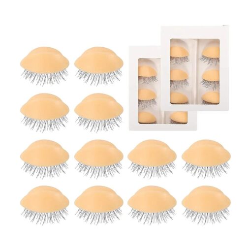 6 Pairs Replacement Eyelids for Eyelash Practice Mannequin Head, Removable Realistic Eyelid with Eyelashes Extension Training Lash Mannequin Head Eyelids for Eyelash Practice ( Light Color )