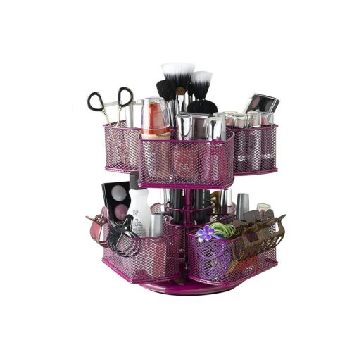 Nifty 2-Tier Cosmetic Organizing Carousel - Rose Powder Coat Finish, Spins 360-Degrees, Cosmetic Bathroom or Bedroom Vanity Storage, Beauty Supplies Organizer, Lazy Susan Platform