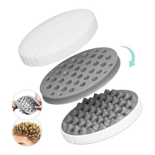 Silicone Magic Curling Hair Brush, Twist Wave Curls Tool, Two Sides Use Afro Silicone Curl Brush, Twist Styles Silicone Comb for Men and Women, Big and Small Holes Wave Brushes, Grey, 1 Pcs