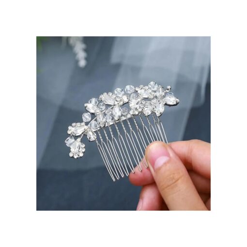 Crystal Bride Wedding Hair Comb Silver Bridal Headpieces Rhinestone Pearl Hair Pieces Bridesmaid Side Combs Hair Accessories for Women and Girls ( silver )