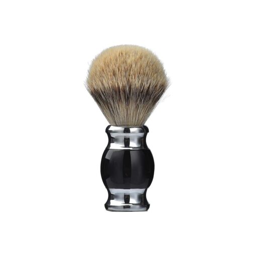 Je & Co 100 % Silvertip Badger Hair Shaving Brush, Handmade Shaving Brush with Fine Resin Handle and Stainless Steel Base ( Black )