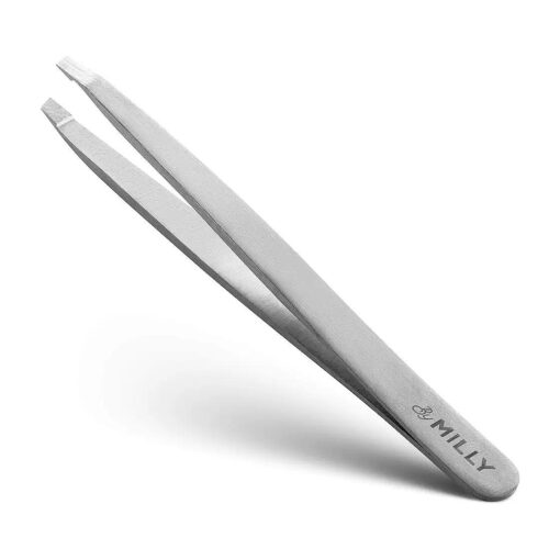 Professional Slanted Tweezers for Women & Men | High Carbon Stainless Steel Sharp Tweezers | Tweezers for Women Facial Hair Plucking, Hand-Filed & Aligned Precision Slant Tips - Silver