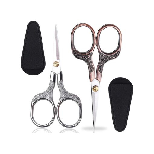 2pcs 5Inch Small Vintage Precision Scissors, Multi-Purpose Beauty Grooming Kit for Hair trimming, Facial, Beard, Eyebrow, Eyelash, sewing scissors for Embroidery, Craft, Art Work & Everyday Use