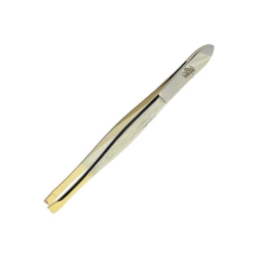 CS31 3 1/2" Gold Tipped, Surgical Grade, German Stainless Steel Tweezers ( Straight ) - Flawless Facial Hair and Eyebrow Shaping and Removal for Men/Women