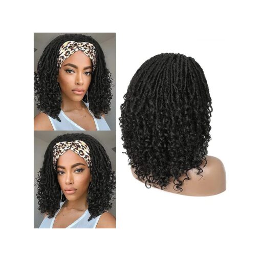 WIGER Short Headband Dreadlock Wigs For Black Women Headband Faux Locs Braided Wigs Curly Hair Wig Black Twist Wigs Synthetic 1B Faux Locs Crochet Braids