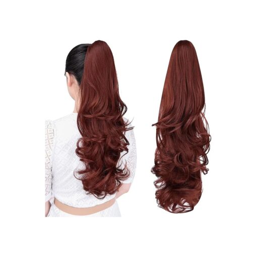 ponytail extension,22" claw clip hair extensions ponytail Long curly hair Hair Extension Natural Looking Synthetic Hairpiece for Women Auburn