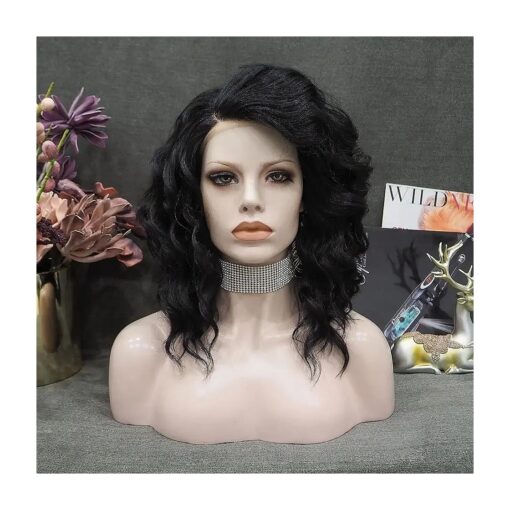 Short Lace Front Wig Black Synthetic Wig Short Bob Wigs for Women Natural Wavy for Cosplay and Drag Queen