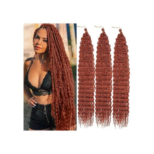 ZRQ Ginger Deep Wave Braiding Hair 30 Inch 3 Packs Ocean Wave Crochet Hair 350 Color Curly Wavy Long Deep Twist Braiding Hair for Copper Red Synthetic Hair For Women # 350