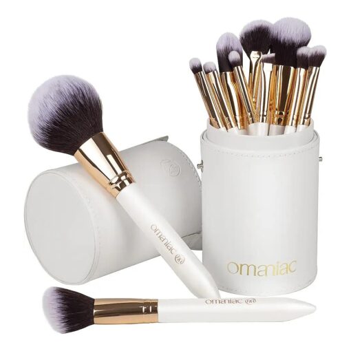 Makeup Brush Set Professional, 12 Pearlescent Wood Handle Makeup Brushes, Premium Cruelty-Free Synthetic Fiber Hair, Travel Make up Brushes Set with Case ( White ) .