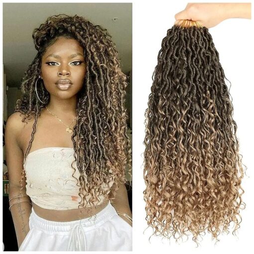 LMZIM 18 inch Goddess Locs Crochet Hair 8 Packs Faux Locs Crochet Hair for Black Women Pre Looped Soft Locs Crochet Braids with Curly Ends 1B/27