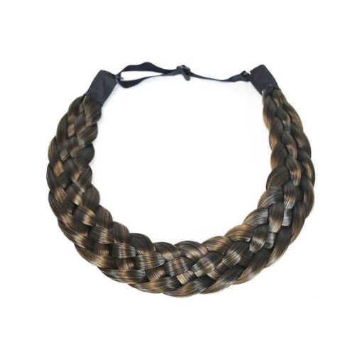 TOECWEGR 5 Strands Synthetic Hair Braided Headband Hairpiece Classic Chunky Wide Plaited Braids ElasticMulti Color Headband Ladies Beauty Hair Accessories