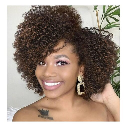 Quantum Love Short Kinky Curly Wigs Side Part Afro Curly Wig for Black Women Ombre BrownTwist Out African American Synthetic Wigs