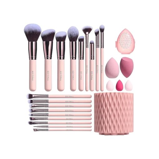 BS-MALL Makeup Brushes Premium Synthetic Foundation Powder Concealers Eye Shadows 18 Pcs Brush Set with 5 sponge & Holder Sponge Case ( A-Pink )