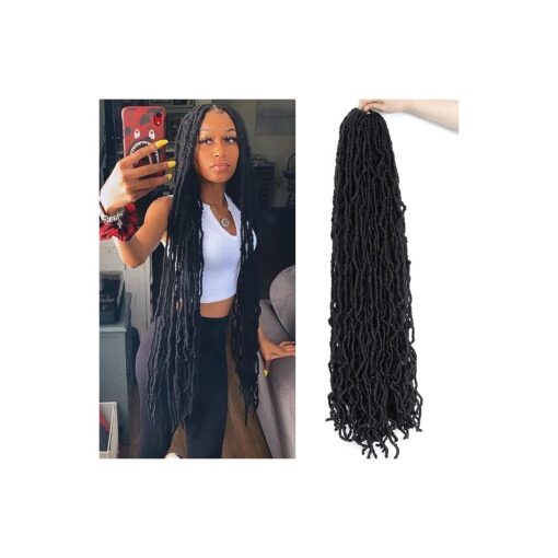 Soft New Faux Locs Super Long Goddess Crochet Hair Pre Looped Natural Braid Curly Wave Braiding Hair ( 36inch # 1b 6packs ) ...