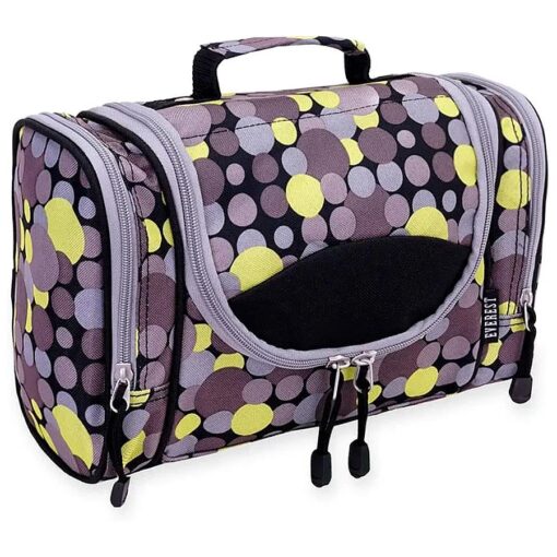 Everest Deluxe Toiletry Bag, Yellow/Gray Dot, One Size