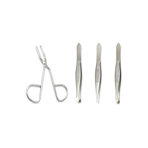 ( 1 Pcs ) Scissors Shaped Eyebrow Straight Tip ( 3 Pcs ) Tweezers Clip Set - Flat, Slant, Point Tip Tweezers Hair Plucker for Hair and Eyebrows Personal Care ( Silver Tone )