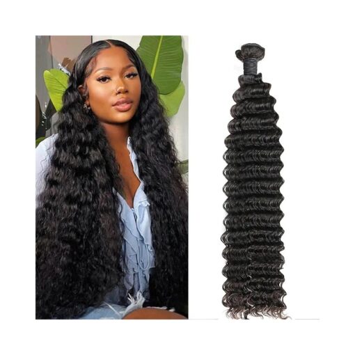 Deep Wave Bundles Human Hair Weave single Bundles 12A Grade Unprocessed Human Hair Extensions Deep Curly Brazilian Virgin Hair Wet And Wavy 28Inch 1 Bundle Natural Black