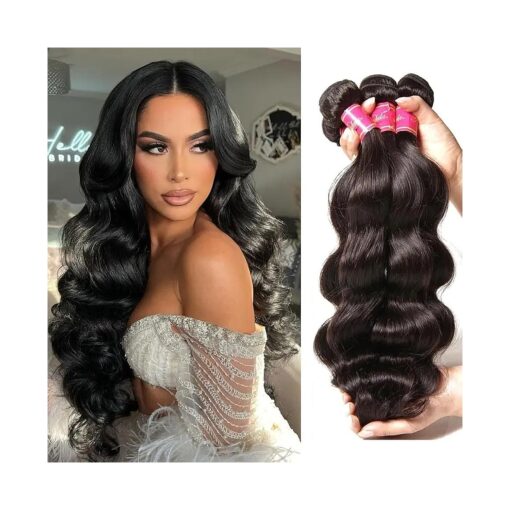 Vallbest Body Wave Bundles 20 22 24 26 Inch Hair Weave Bundles Human Hair 12A Grade 100 % Unprocessed Virgin Brazilian Hair 4 Bundles Remy Raw Hair Bundles Hair Extensions Natural Color for Women