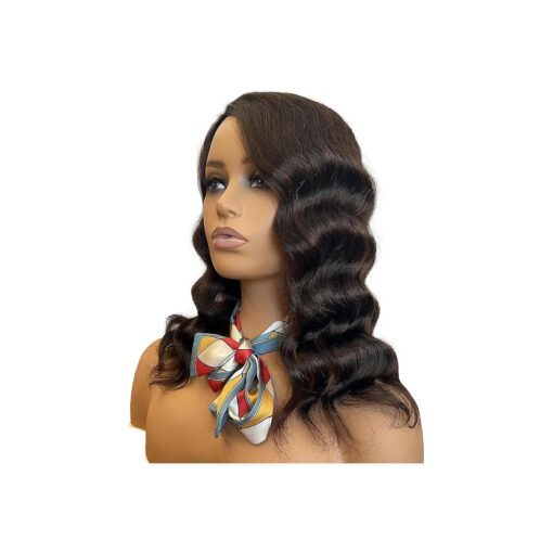 loose body wave wig 100 % virgin brazilian human hair machine made wig 16" ocean wavy for women side part ( dark brown 2 # )