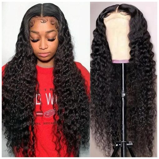 13x4 Deep Wave Lace Front Wigs Human Hair Pre Plucked 180 % Density Glueless Wigs Human Hair Wet and Wavy Wigs for Women HD Transparent Curly Lace Front Wigs Human Hair 20 Inch