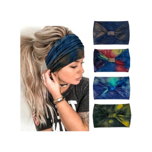 Wide Headbands For Women Knotted Headband African Womens Head Wraps Stretchy Hair Accessories Bands Tie Dye 4 Pack