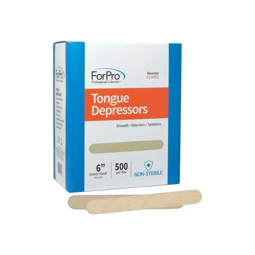 ForPro Professional Collection Senior Tongue Depressors, Large Wax Applicators, Wood Craft Sticks, 6" Senior Sized, Non-Sterile, 500-Count