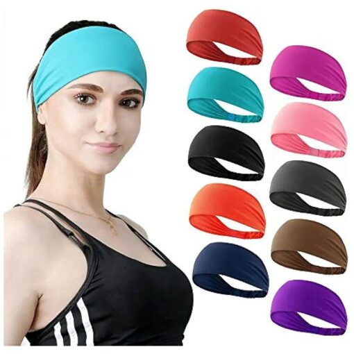 Workout Headbands for Women Sports Sweatbands Yoga Hairbands for Fitness Elastic Athletic Non Slip Wicking Headscarf for Men Womens and Girls 10 PCS