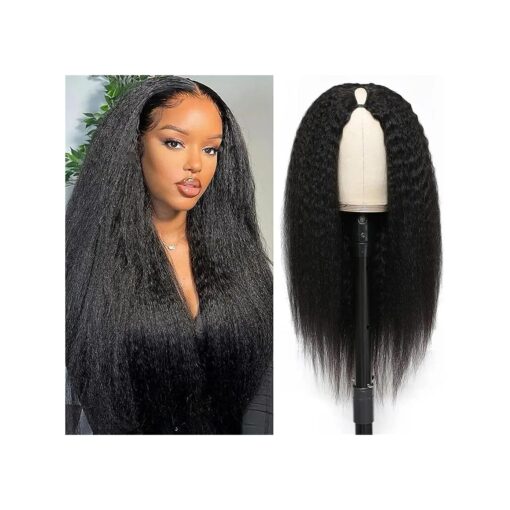 V Part Wig Human Hair Yaki V Part Wig Human Hair Brazilian Virgin Kinky Straight Human Hair Wigs For Black Women 150 % Density Yaki Wig Human Hair Glueless Full Head Clip In Half Wig V Shape Wigs Yaki Human Hair Wig 22 inch