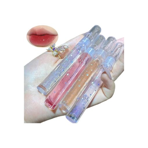 Natural Hydrating Shimmery Lip gloss set, Waterproof Long Lasting Moisturizing Lip Care Lip Oil Gloss, Diamond Transparent Shimmer Hydrating & Plumping Lip Tint for Women and Girls ( 4PCS )