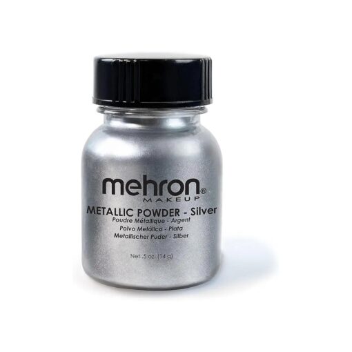 Mehron Makeup Metallic Powder | Metallic Chrome Powder Pigment for Face & Body Paint, Eyeshadow, and Eyeliner .5 oz ( 14 g ) ( Silver )