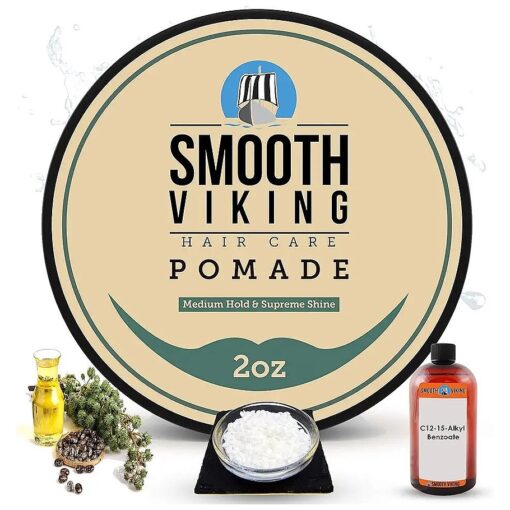 Smooth Viking Hair Pomade for Men - Medium Hold & High Shine Pomade - Water Based Pomade for Men, Hair Cream for Men, Pomade for Curly Hair, Thick & Straight Hair, Men Hair Products - Made in USA, 2oz