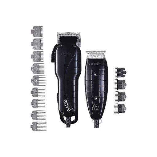 Andis Stylist Combo-Powerful High-Speed Adjustable Clipper Blade & T-Outliner T-Blade Trimmer with fine Teeth for Dry Shaving, outlining and Fading with a BeauWis Blade Brush Included ( Black )