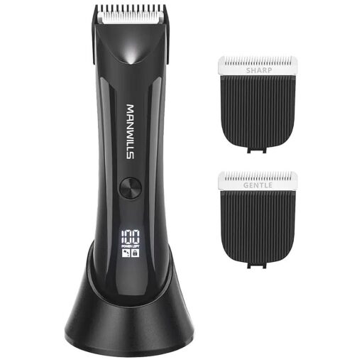 Body Hair Trimmer Men - Ball Trimmer Men, 2 Replaceable Ceramic Blades, Waterproof Pubic Trimmer with Charging Dock, Rechargeable, 7000RPM