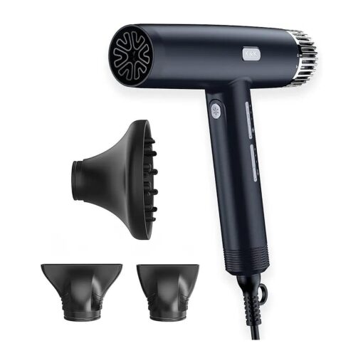 K & K Hair Dryer, Negative Ionic Blow Dryer with 110, 000 RPM Brushless Motor for Fast Drying, High-Speed Low Noise Thermo-Control Hairdryer with Nozzle, for Home, Travel ( Black )