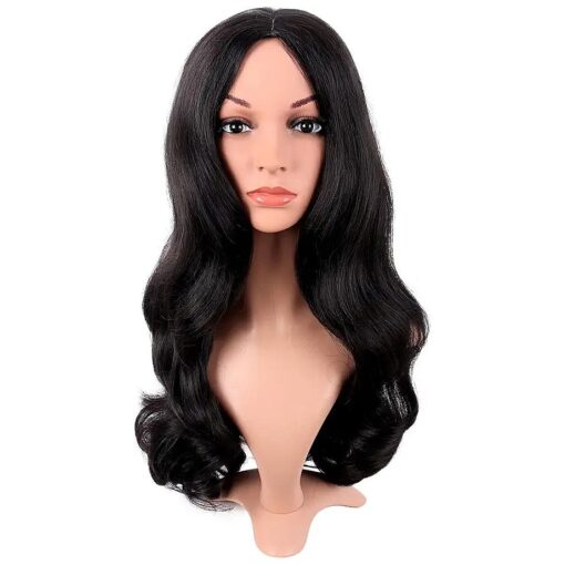 MapofBeauty 22 Inch/55cm Fashion Long Synthetic Fiber Curly Hair Middle Part Cosplay Wig ( Black )