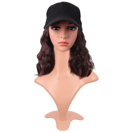 MapofBeauty 13 Inch /33 cm Fashion Short Curly BOB Synthetic Hair Extension Adjustable Baseball Hat Wig ( Dark Brown )