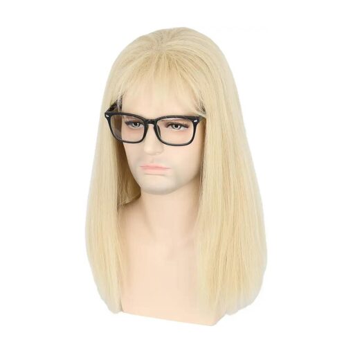 Mens Wig Blonde Long Straight Garth Wig 80s Mullet Wig Halloween Party Costume Wigs