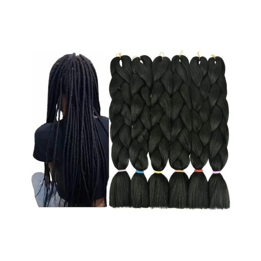 Braiding Hair 24 Inch 6 Packs Black Kanekalon High Temperature Resistance Synthetic Jumbo Bohemian Braids Long Crochet Hair Extensions Soft Yaki Texture for Black Women