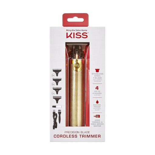 KISS Precision Blade Cordless Trimmer with Stainless Steel T-Blade, Powerful High-Torque, High-Speed Motor, 3 Blade Guard Attachments & Blade Cover, USB Cable & Long-Lasting Lithium Ion Battery