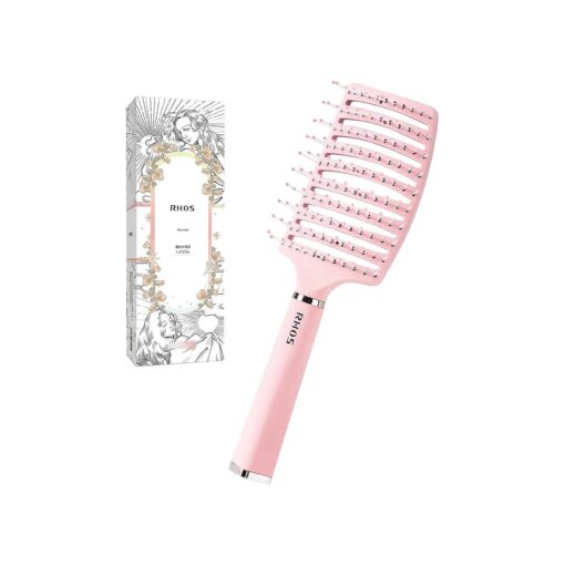 Curved Vented Hair Brush for Faster Blow Drying/Styling, Paddle Vented Hair Brush for Women & Men-Styling Hair Brush for Curly, Thick, Bangs, Wet and Dry Hair ( 1 Pack-Pink )