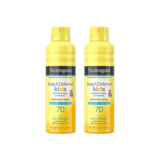 Beach Defense Kids Sunscreen Spray, Water-Resistant Sunscreen Spray for Children, Broad Spectrum SPF 70 for UVA/UVB Protection, Oxybenzone-Free & Fast-Drying, 6.5 oz, Pack of 2