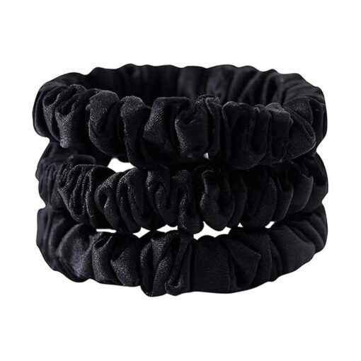 100 % 25 Momme Pure Muberry Silk Hair Scrunchie Width 1.4cm with Elastic Band Women SIlk Hair Ties ( 25mm Black ( Pack of 3 ) )