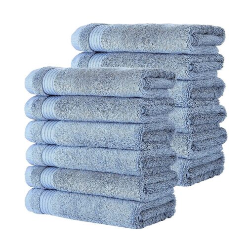 Classic Turkish Towels - Luxury Washcloths, 100 % Turkish Cotton, Quick Dry, Soft and Absorbent Face Wash Towels, Amadeus Collection, 12-Pack - 12 x 12 Inches ( Blue )