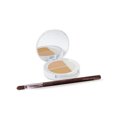 Sheer Cover Studio - Conceal and Brighten Highlight Trio - Two-Toned Concealers - Shimmering Highlighter - Light/Medium Shade - With FREE Concealer Brush - 3 Grams