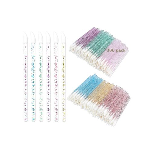 300PCS Glitter Crystal Lip Brush, Disposable Crystal Lip Brushes Tool Kits Lip Gloss Applicators Make Up Brush Lipstick Gloss Wands Makeup Applicators Brushes Applicator tool Makeup Beauty Tool Kits1