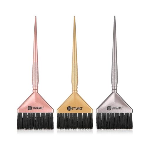 3 Pieces Hair Color Brush, Hair Dyeing Brush Tool Set, Hair Coloring Dyeing Brush Kit for Salon & Home DIY Hair Dye Brush ( Silver+Rose gold+Gold )